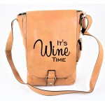 9002B - TAN LEATHER (PU) WINE BAG WITH (IT'S WINE TIME) MONOGRAMMED